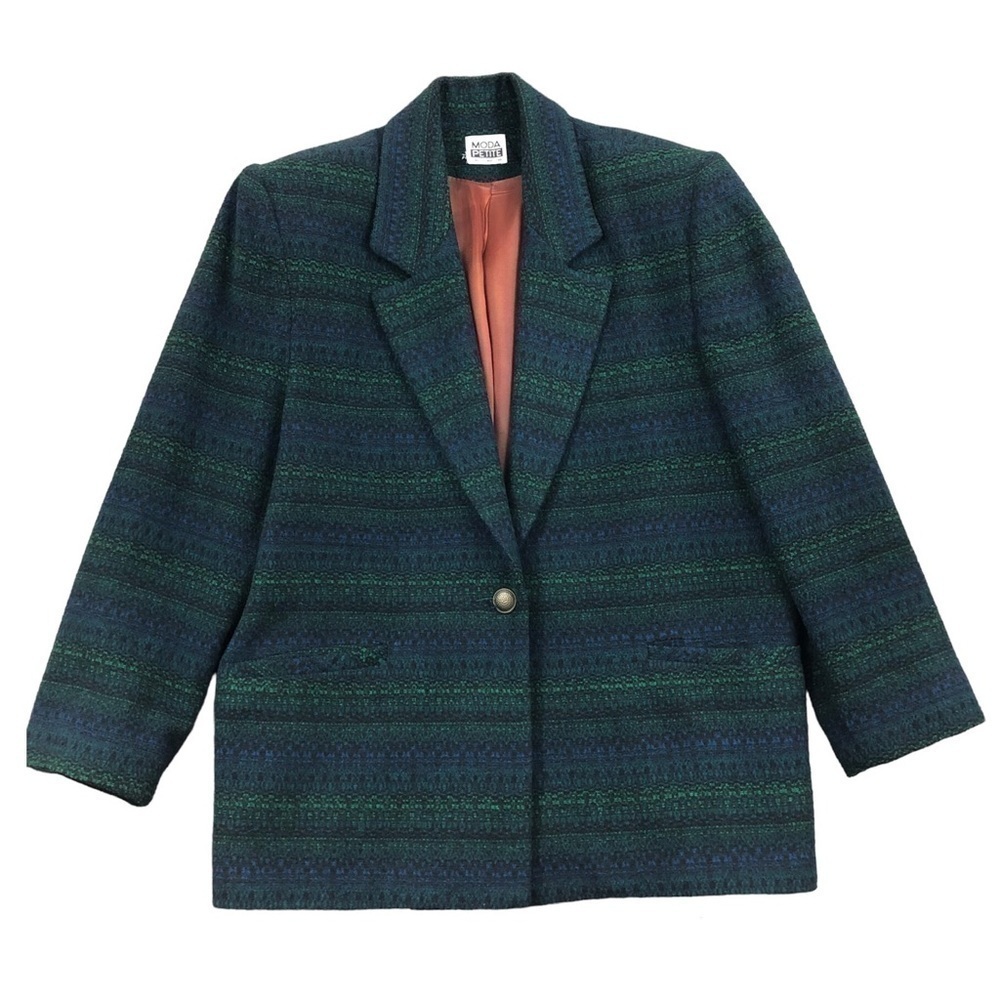 Vintage Moda Petite Blazer Aztec Metal Button Wool Blend 14